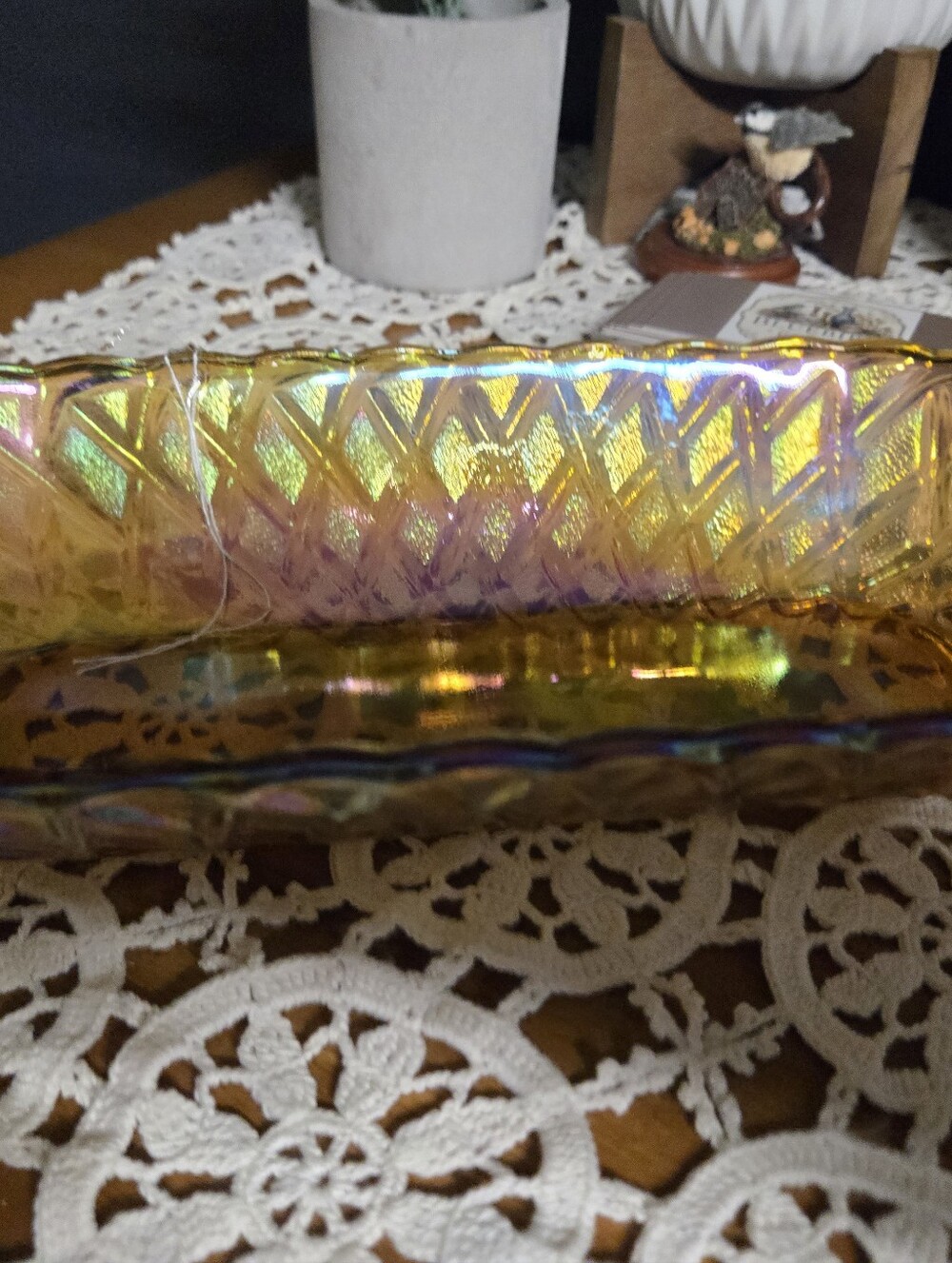 Indiana Glass Pretzel Amber Carnival Glass Celery Dish